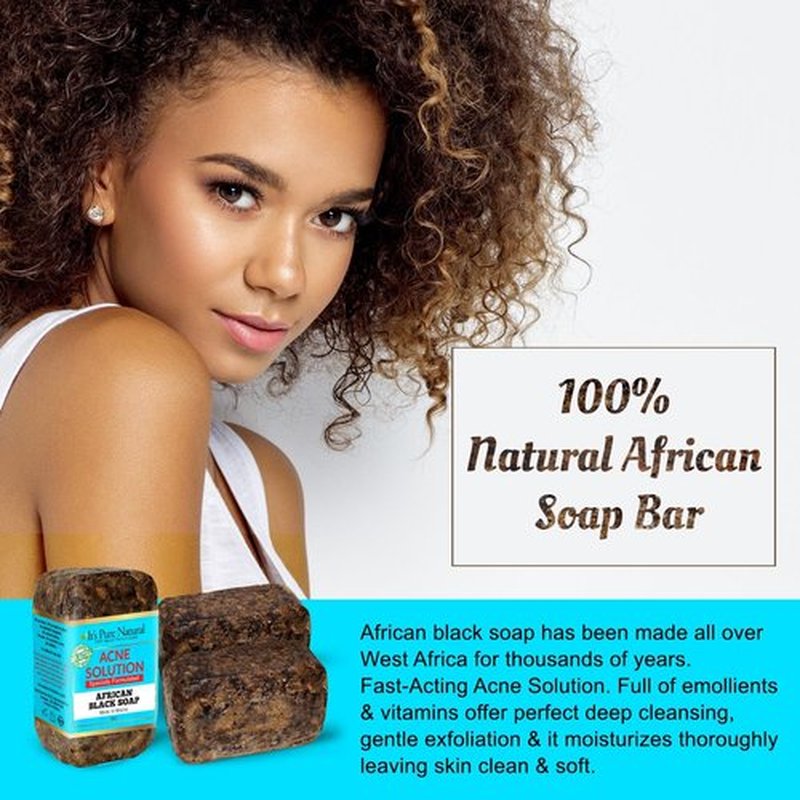 It's Pure Natural African Black Soap Bars with Acne Solution (Pack of 3) Organic Raw Soap for Face & Body, Acne Treatment & Dark Spot Remover [Made in Ghana]