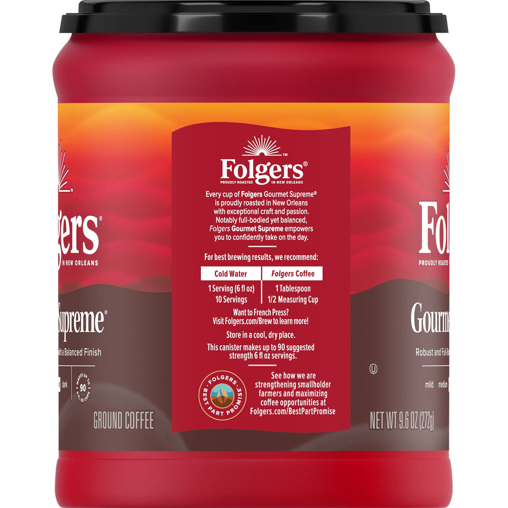 Folgers Gourmet Supreme Ground Coffee, 9.6 Ounce Canisters