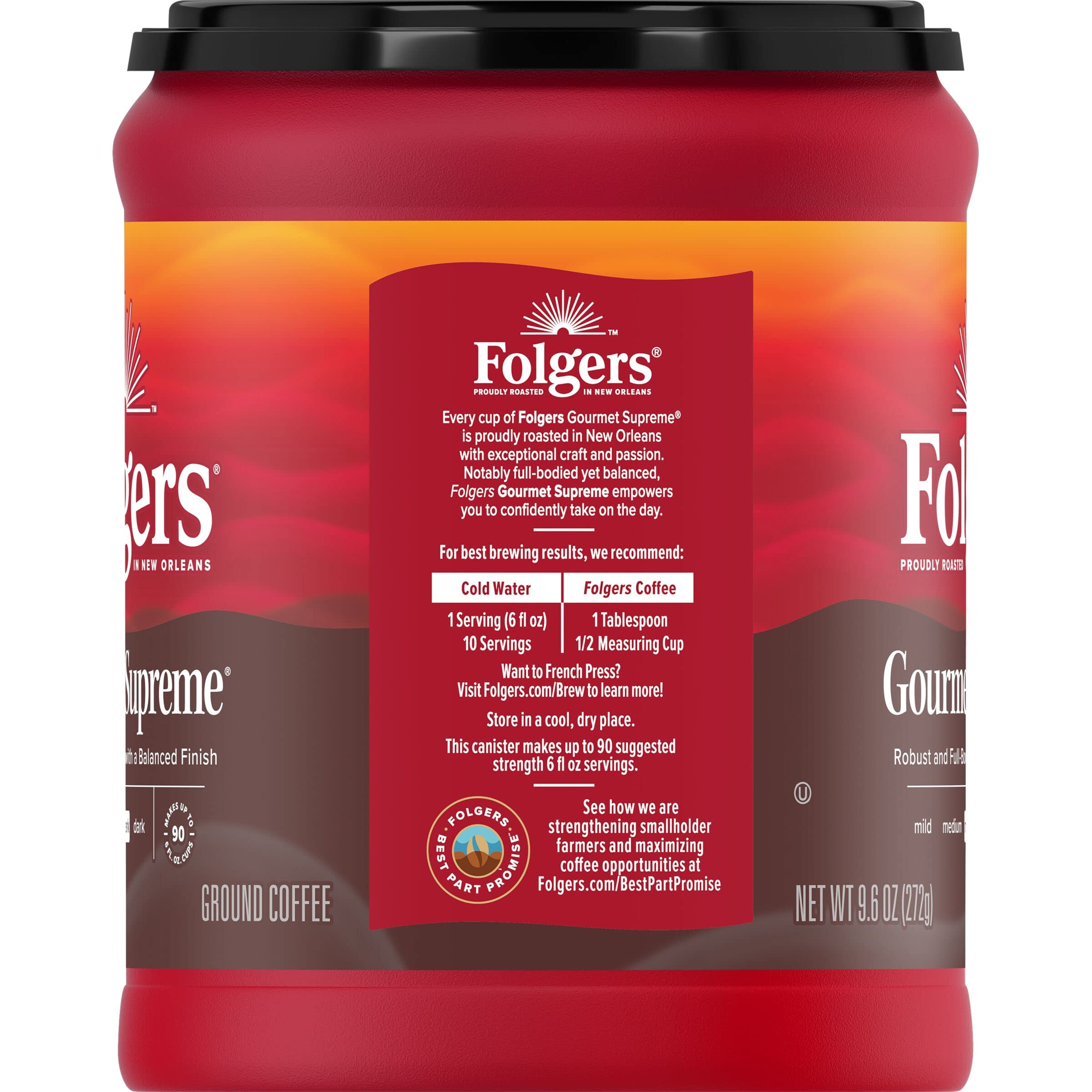 Folgers Gourmet Supreme Ground Coffee, 9.6 Ounce Canisters