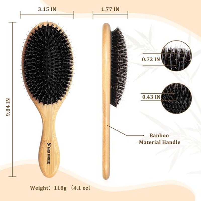 Eagle Fortress Boar Bristle Hair Brush for Women, Detangler Brush for Wet, Dry & Damaged Hair with Long Pins for Thick & Long Hair - Bamboo