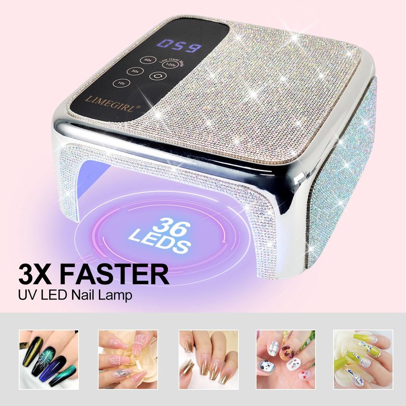 UV LED Nail Lamp Cordless, Professional UV Light for Gel Nail Polish, Fast Curing Lamp Nail Dryer with 4 Timers & LCD Touch Display, for Salon-Grade Gel Nails - Sparkling Diamond UV Nail Lamp (White)