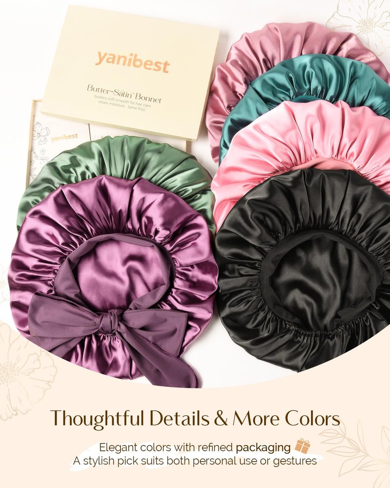 Yanibest Adjustable Satin Bonnet for Sleeping, Double Layer Silk Hair Bonnet with Tie Band for Unisex Women Men Curly Natural