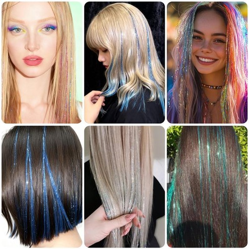 Hair Tinsel Kit 18 Colors, 8000 Strands, 48 Inches Heat-Resistant Glitter Hair Extensions with Application Tools, Holographic Fairy Hair Tinsel for Girls & Kids, For Christmas, Halloween (18 colors)
