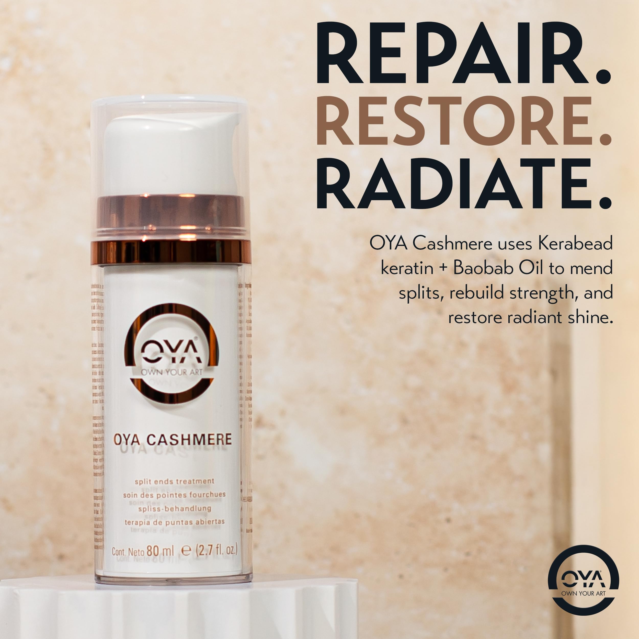 OYA Cashmere Split End Repair Cream – Highly Concentrated Treatment for Dry, Damaged & Color-Treated Hair – Repairs Bonds, Controls Frizz & Strengthens Curly, Fine & Normal Hair – 80 ml / 2.7 fl. oz