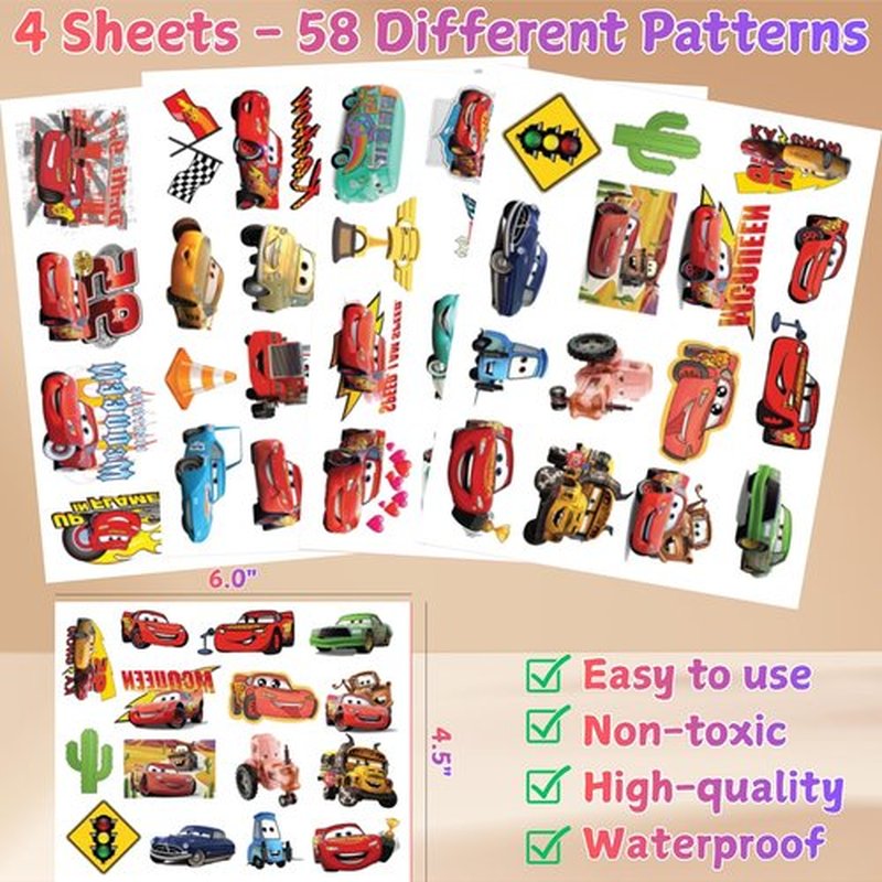 Racing Car Temporary Tattoos For Kids - Race Car Party Favors Birthday Decorations Supplies Gift Idea For Kids Teens Craft School Prizes - 58 Patterns