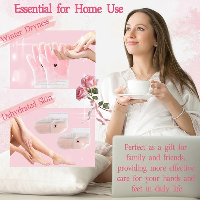 4 Pairs Paraffin Wax Gloves & Socks Set - Rose Scented at-Home Spa Intensive Moisturizing Therapy, Autumn Winter Night Care for Dry Cracked Rough Skin, Hand Foot Deep Hydration Softening Treatment