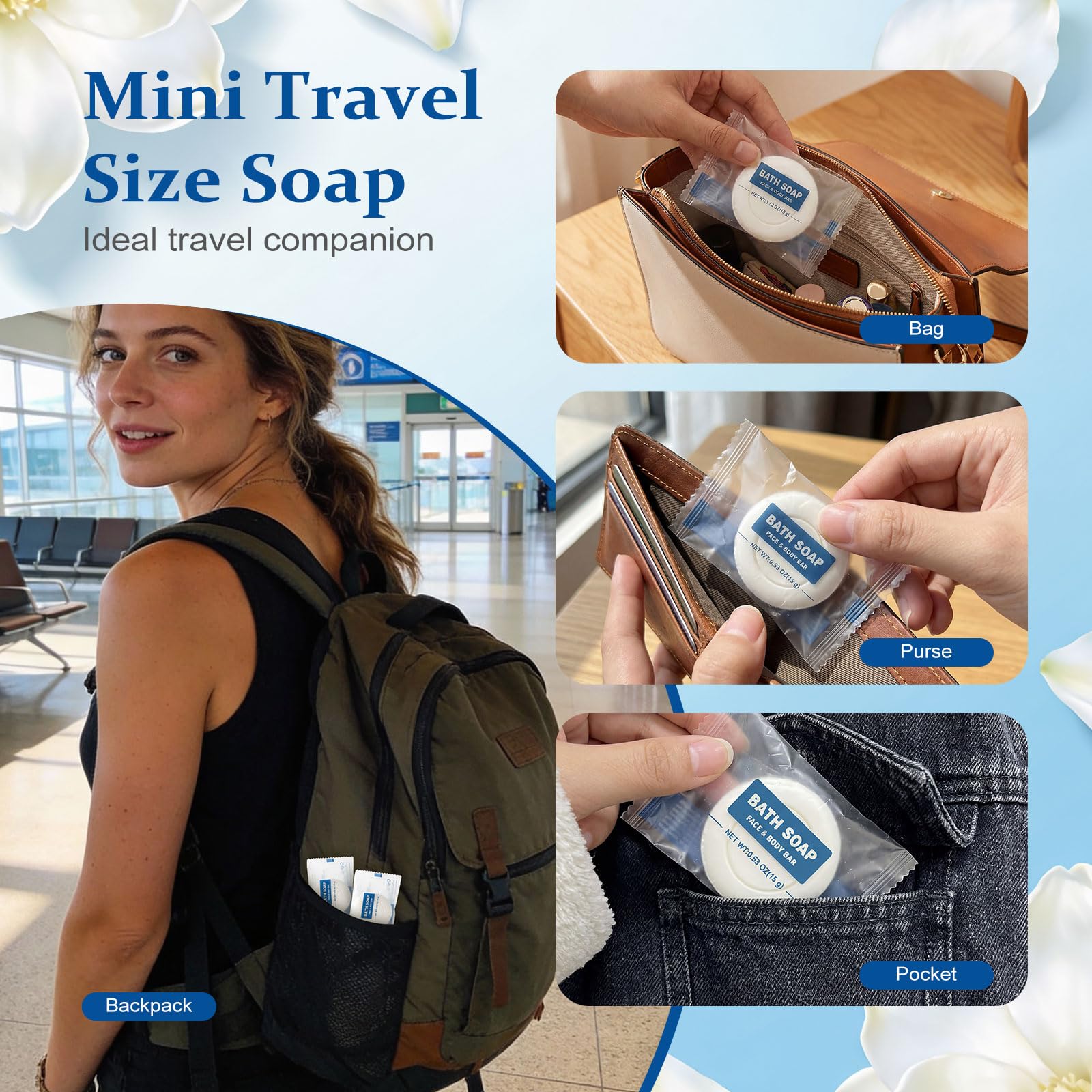 HAIFOTRVA 30 Pack Mini Travel Size Bar Soap Bulk,0.53 oz/15 grams Individually Wrapped Round Small Disposable Hotel Soap Bars Toiletries for Church,Homeless Gifts,Bathroom,Guest