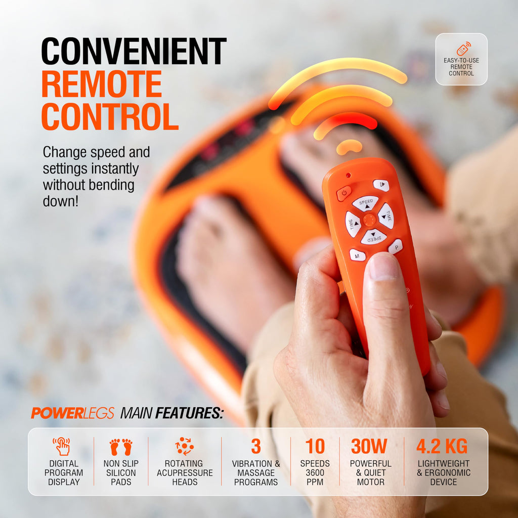 Power Legs Electric Foot Massager Machine with Remote Control, Adjustable Speed, Vibration - Calf Massager - Feet Massager for Neuropathy Pain Relief, Plantar Fasciitis, Leg Blood Circulation (Orange)