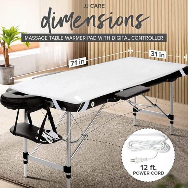 JJ CARE Massage Table Warmer - Digital 5 Heat Settings | 31"x71" Fleece Pad with Detachable 12 FT Cord & Overheat Protection