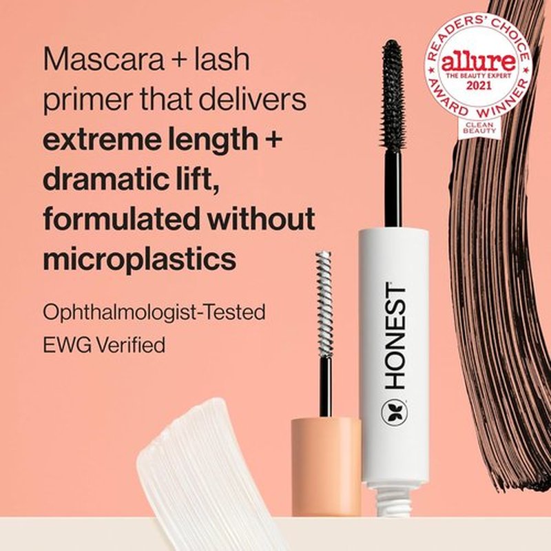 Honest Beauty 2-in-1 Extreme Length Mascara & Lash Primer - Lengthening & Volumizing | Cruelty-Free, Black, 0.27 fl oz