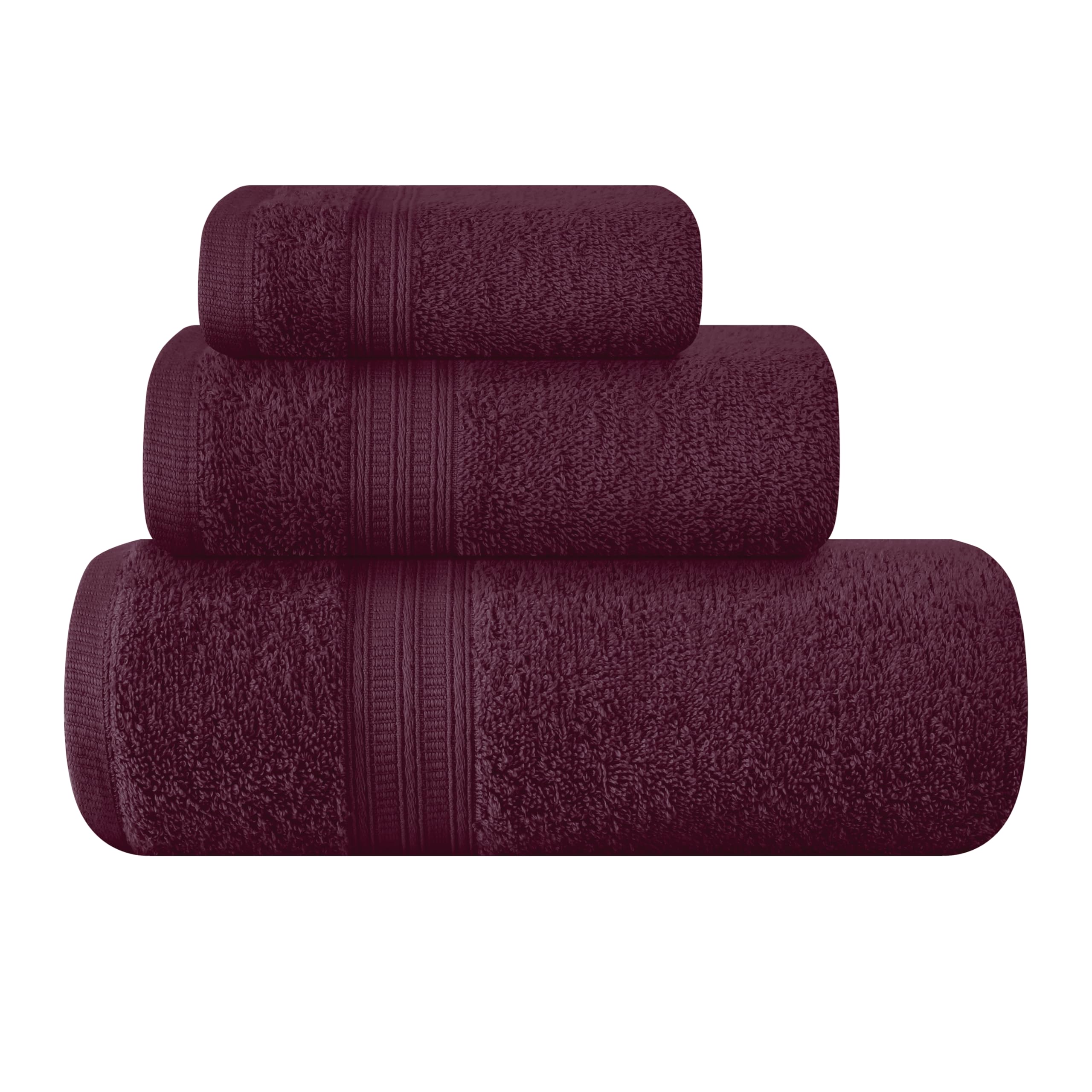 BOUTIQUO Ultra Soft 3 Pack Cotton Towel Set, Contains a Bath Towels 27x54 inch, a Hand Towels 16x24 inch & a Wash Coths 12x12 inch, Ideal Everyday use, Compact & Lightweight - Burgundy