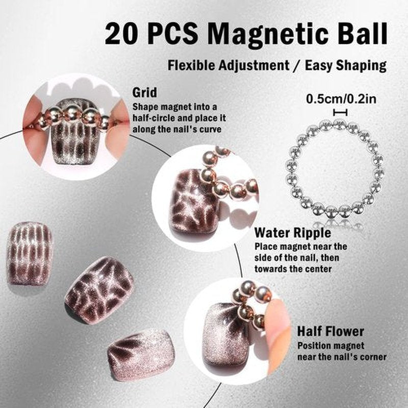 Allstarry 57pcs Cat Eye Magnet for Nails, 3 in 1 Magnet Pen for Nails Rectangular Cat Eye Magnet Tools Ball Magnets for Nails Square Cube Nail Magnet Cat Eye Gel Nail Polish Nail Art