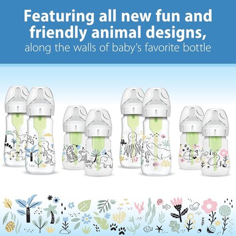 Dr. Brown's Baby Bottle - Anti-Colic Wide-Neck Design with Dino Decos | 9oz, BPA-Free, 2-Pack