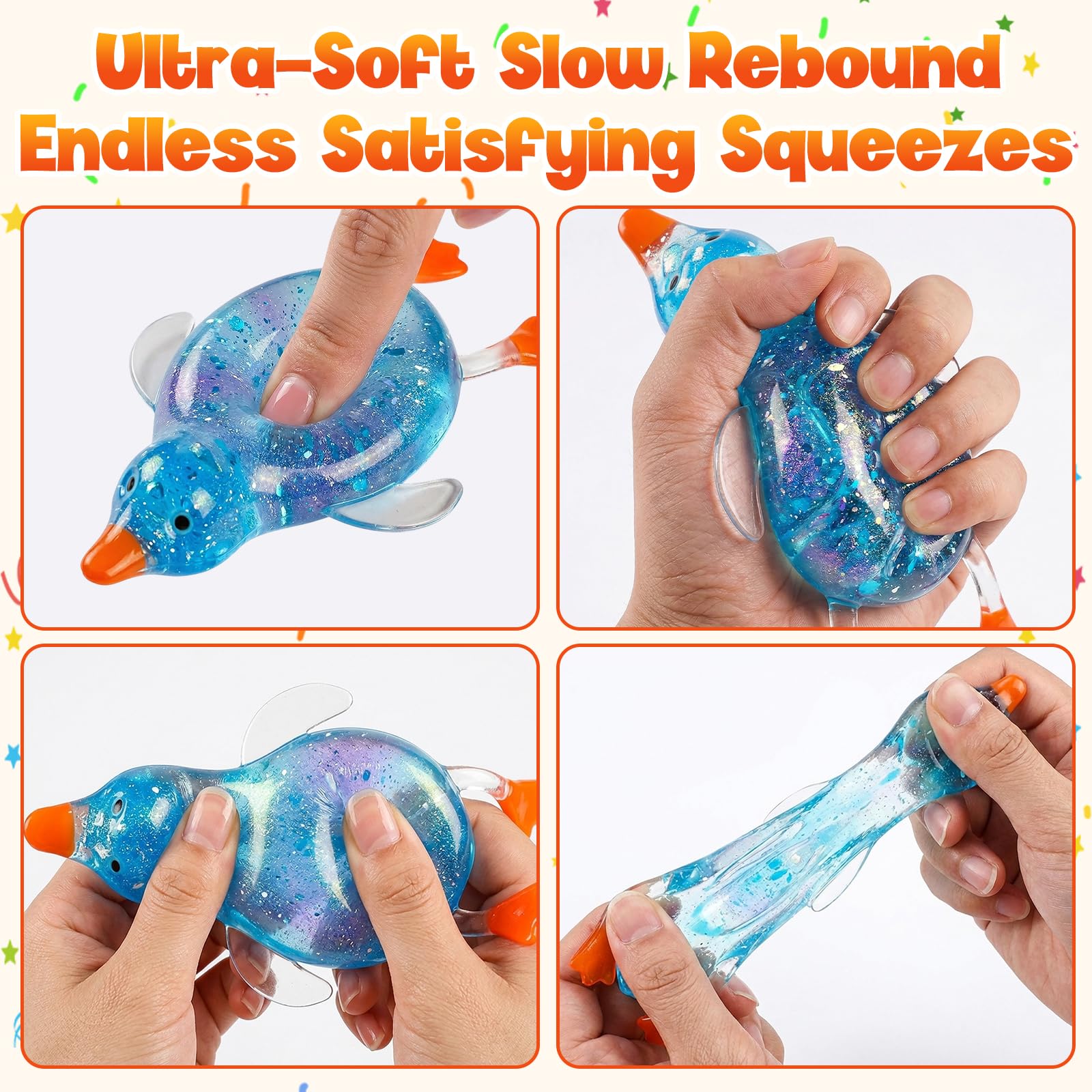 Cute Duck Squishy Sugar Stress Ball,Soft Duck Stress Relief Slow Rise Relaxing Sensory Fidget Toy for Anxiety Relief, Suitable for Adult use in Offices and Homes(Yellow)