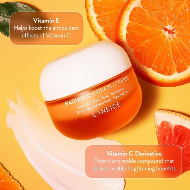 LANEIGE Radian-C Cream: Brightening Moisturizer with Vitamin C & E for Dark Spots, Dullness, & Radiant Skin, Hypoallergenic & Dermatologist-Tested
