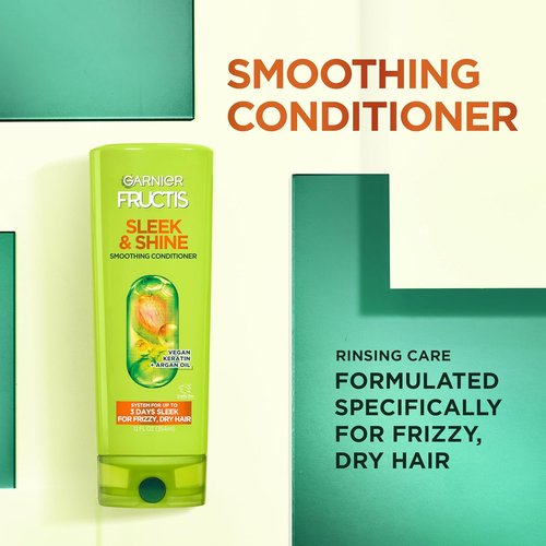 Garnier Fructis Sleek & Shine Shampoo & Conditioner Set - Frizz Control with Plant Keratin & Argan Oil | 22 Fl Oz & 21 Fl Oz
