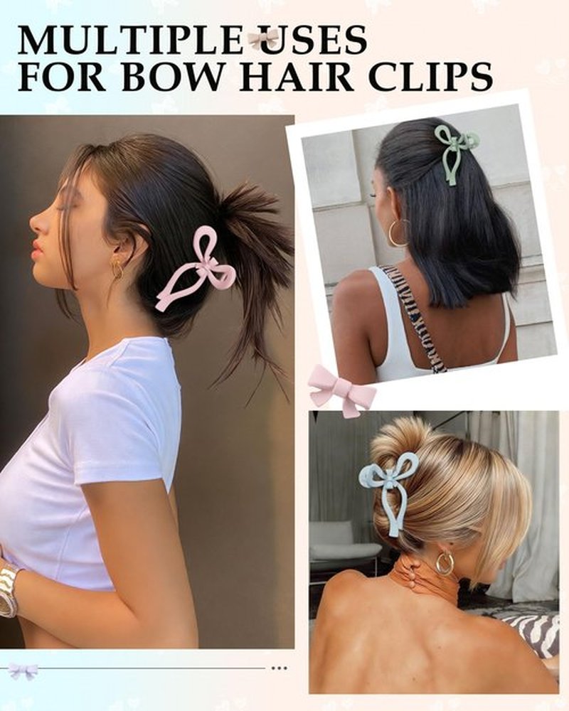 4 PCS Bow Hair Clips for Women Bow Claw Clip 5" Large Hair Claw Clips for Thick and Long Hair Cute Bows Jaw Clip (5" - Pink + Blue + Green + Dark Apricot, 5" Extra Large)