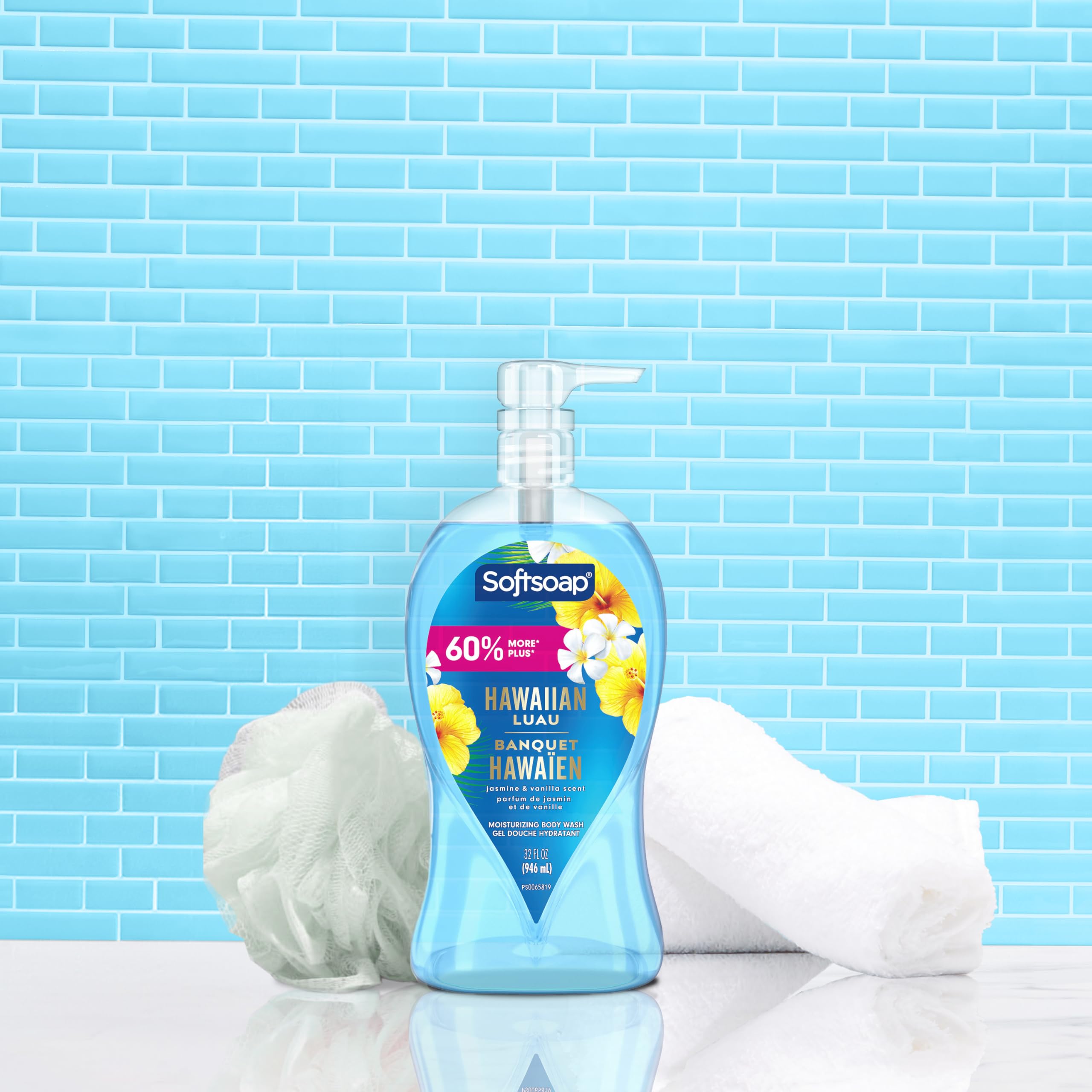 Softsoap Moisturizing Body Wash, Hawaiian Luau, Jasmine and Vanilla Scent, 32 oz Pump Bottle