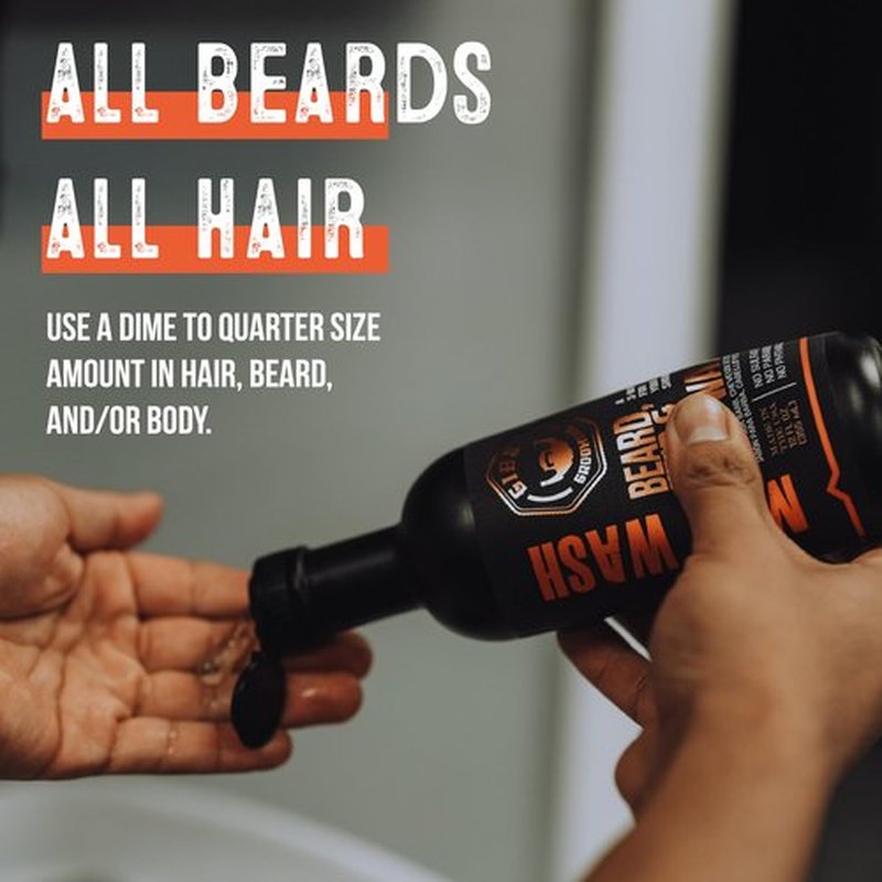 GIBS Grooming - Amber Man Wash (33.8 fl oz) 3-in-1 Beard, Hair, Body Soap - Citrus, Oak, Basil Scent - Sulfate Free - Tea Tree Oil, Hemp Oil, Protein - Mens Body Wash & Mens Shampoo - Made in USA