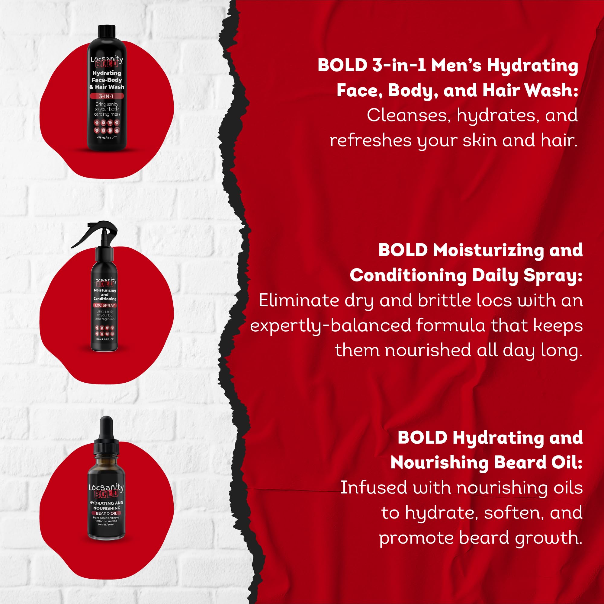 Locsanity BOLD Men’s Bundle – 7-in-1 Premium Grooming Set: Loc Spray, 3-in-1 Body Wash, Hygiene Spray, Men’s Body Oil, Beard Oil, Dreadlock Powder, Almond & Jojoba Oil | Dreads & Locs Moisturizer