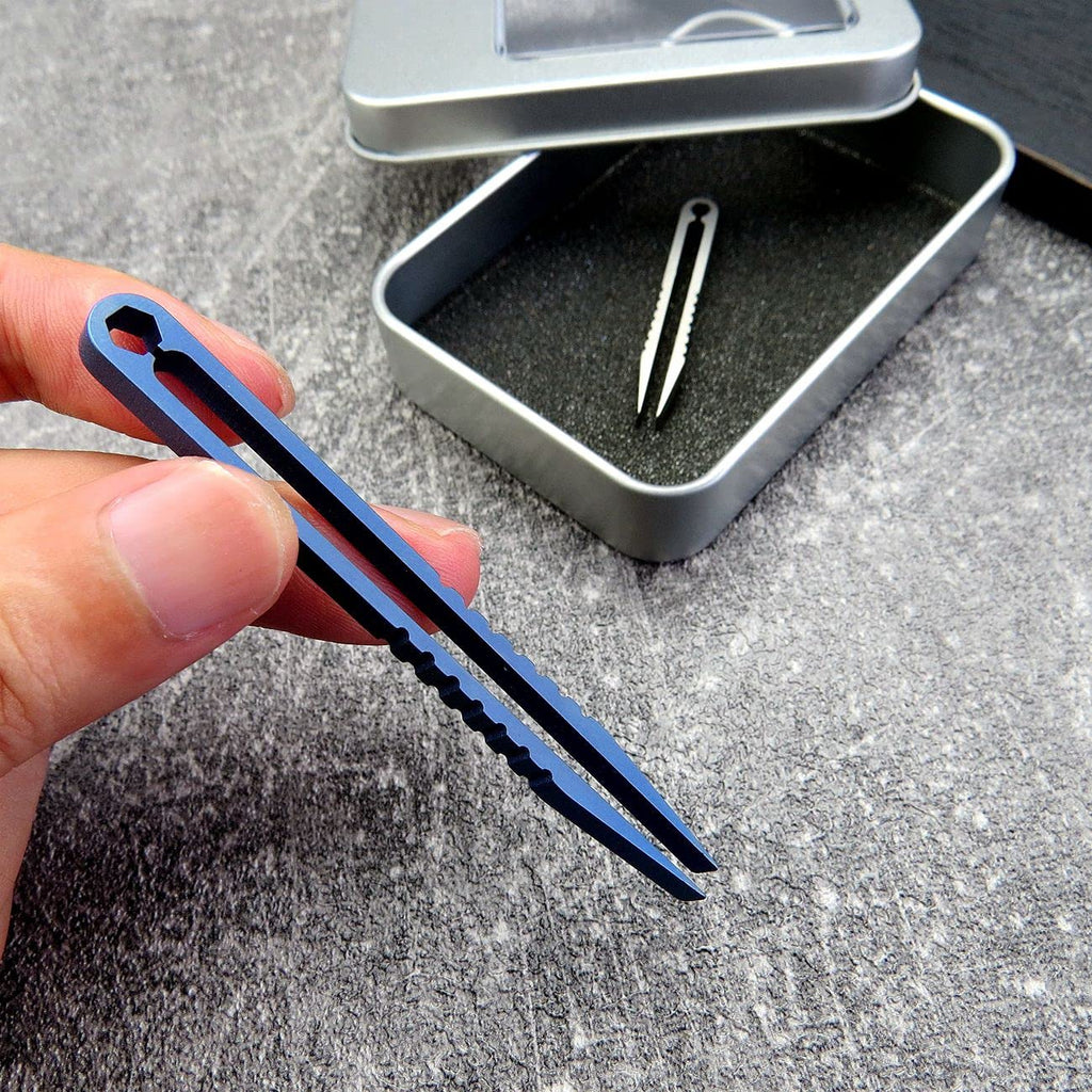 Canku 2pcs Mini Tweezers Titanium Portable Titanium Alloy EDC Tweezers Survival Camping Outdoor Travel Mini Tool(Blue) …