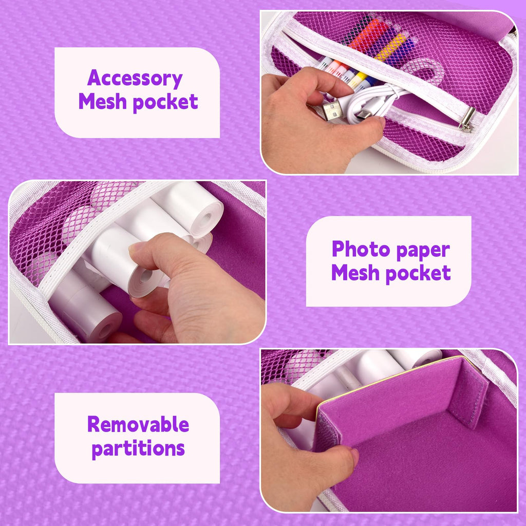 casmilee Universal Kids Instant Print Digital Camera Case for ESOXOFFORE/for goopow/for Dylanto/for Seckton/for YEEHAO/for HOOMOON, Cameras Holder with 3 Rolls of Printing Paper- Purple (Box Only)