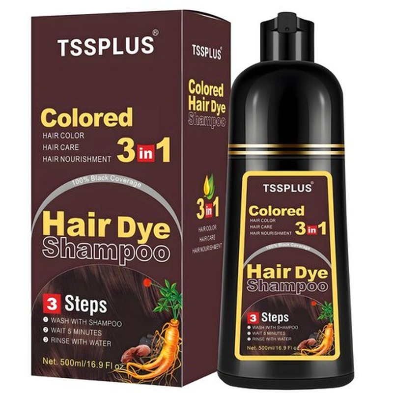 TSSPLUS Instant Hair Color Shampoo - Chestnut Brown Dye for Women & Men, 3 in 1 Herbal Coloring Shampoo (Chestnut Brown)