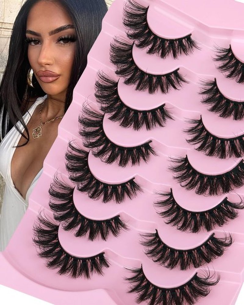JIMIRE Mink Lashes Wispy Cat Eye Lashes Full 6D Volume False Eyelashes that Look Like Extensions 16MM Thick Soft D-Curly Fake Lashes 7 Pairs Pack