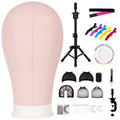 GHWMYD 22 Inch Canvas Wig Head Mannequin Head With 63in Tripod Stand, Manikin Canvas Head Set for Wigs Making Display Styling with Tripod Table Clamp Wig Caps Pins Set Hair Brush, Clips(Pink)