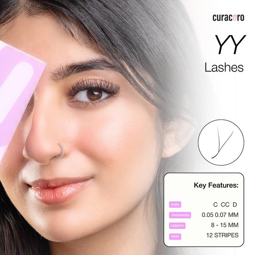 Curacoro YY Eyelashes Extensions - 2D Fans Volume Eyelashes, 0.05 C Curl 9mm - 15mm Length Mixed Tray, Full Fluffy Volume Look, Long Lasting & Easy Application