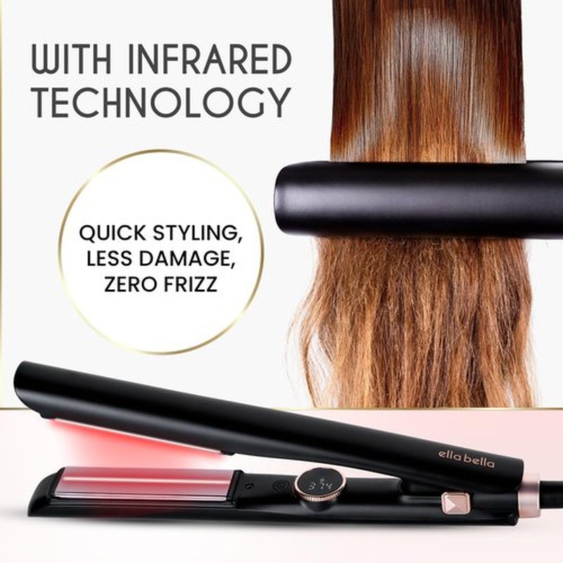 ELLA BELLA® Slimline Hair Straightener with Infrared Technology | 2-in-1 Straightening & Curling | 10 Temp Settings | Portable Design
