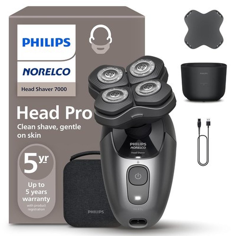 Philips Norelco Head Shaver Pro 7000 - Electric Shaver with 360° Flexing Head & ComfortCut Blades for Gentle, Clean Shave | Model HS7980/40