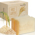 Herbvian 2 Pcs Vietnamese Rice Water Soap Bar for Face Body with Oatmeal Powder, 100% Natural Rice Milk, Gentle Moisturizing Skin Clenaser, Handmade, Soft Long Lasting