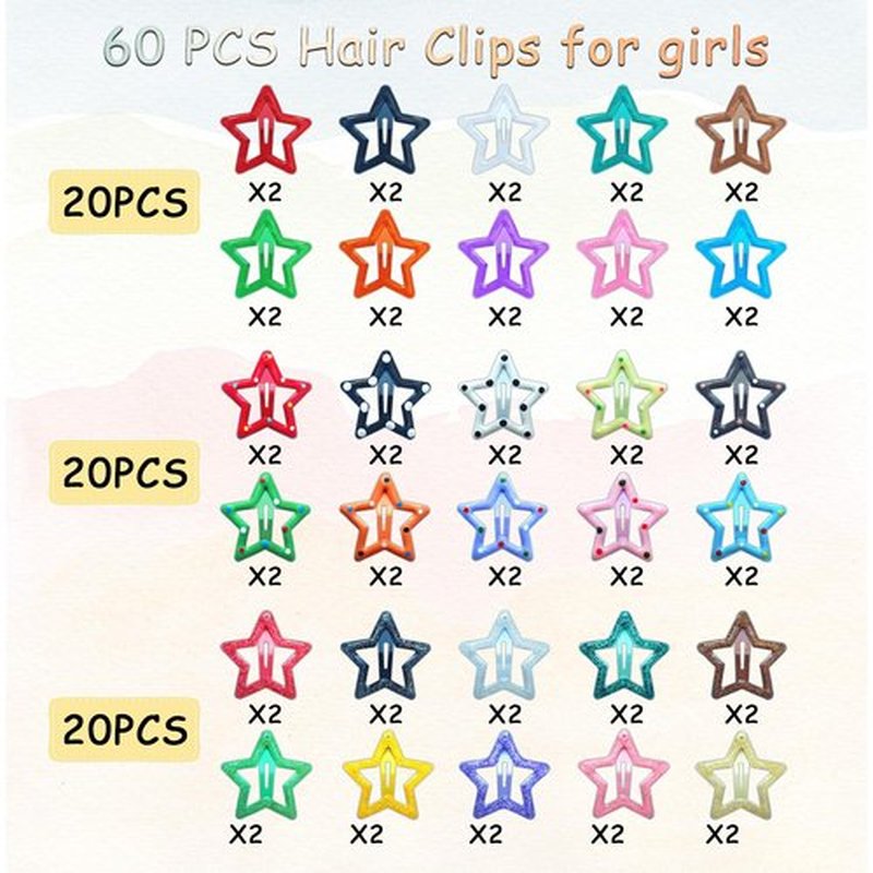 CYBAUG 60 Pcs Y2K Star Hair Clips for Girls – Cute Candy Color Hair Accessories, Star Barrettes for Everyday Wear and Parties