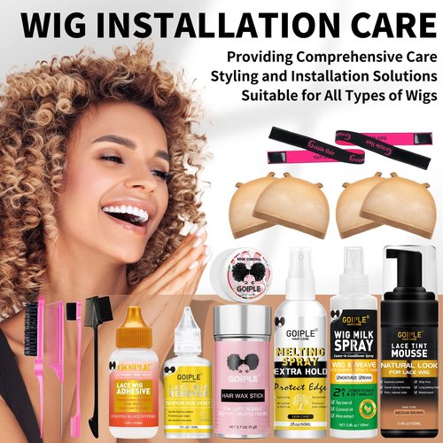 Lace Tint Mousse Wig Milk Spray for Synthetic Hair, Leave-in Conditioner Spray Conditioner ＆ Detangler Moisturizer, Wig Glue for Lace Front Wigs Strong Hold Hair Adhesive Wigs Accessory Essentials Kit