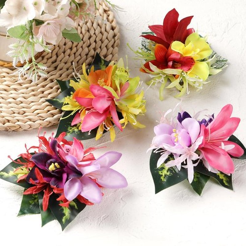Hawaiian Flower Hair Clips for Women - 2 PCS Artificial Tropical Orchid Hairpin Hawaii Floral Hair Accessories for Women Girls Leis Luau Party Costume Beach Pool Vacation Headwear Decorations