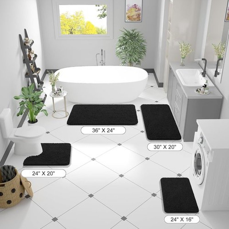 OLANLY Bathroom Runner Rugs - Extra Soft Chenille Bath Mats | Quick Dry, Machine Washable, 44x24 Inches, Black