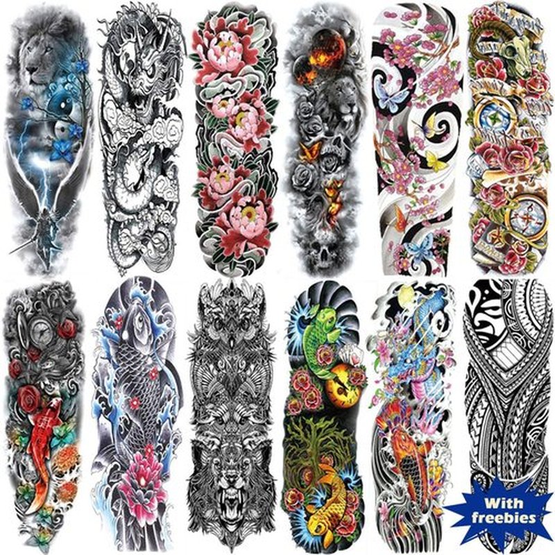 Aresvns Temporary Tattoos for Men and Women,Waterproof and Long Lasting Sleeve Tattoos for Adults, Full Arm Fake Tattoos for BBQ Pool Beach Party