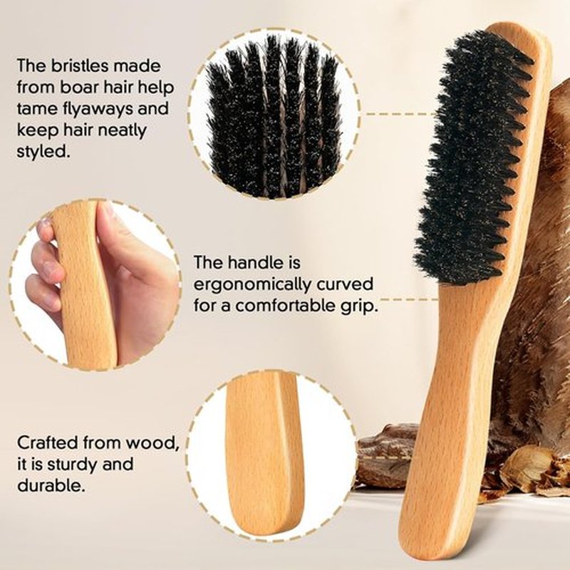 Boar Bristle Hair Brush - Smooth Flyaways & Frizz Control for Sleek Styles | Comb & Teasing Brush for All Ages