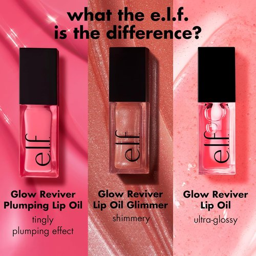 e.l.f. Glow Reviver Plumping Lip Oil - Tinted High-Shine Lip Plumper with Jojoba Oil | Vegan, Apricot Feelings