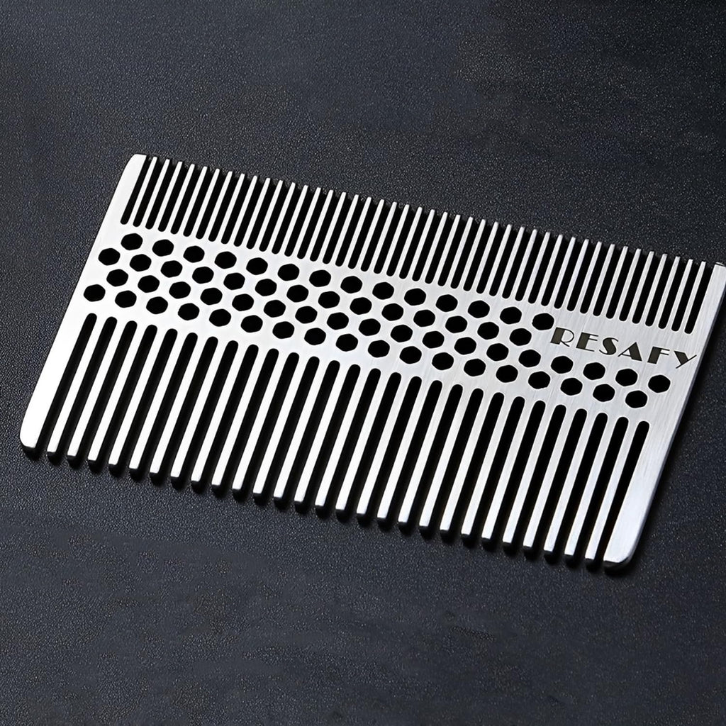 Resafy Stainless Steel Fine-tooth Anti-static Pocket & Travel Men Wallet Comb, Dandruff & Beard Credit Cart Size Comb EDC for Thinner Hair Beard & Mustache