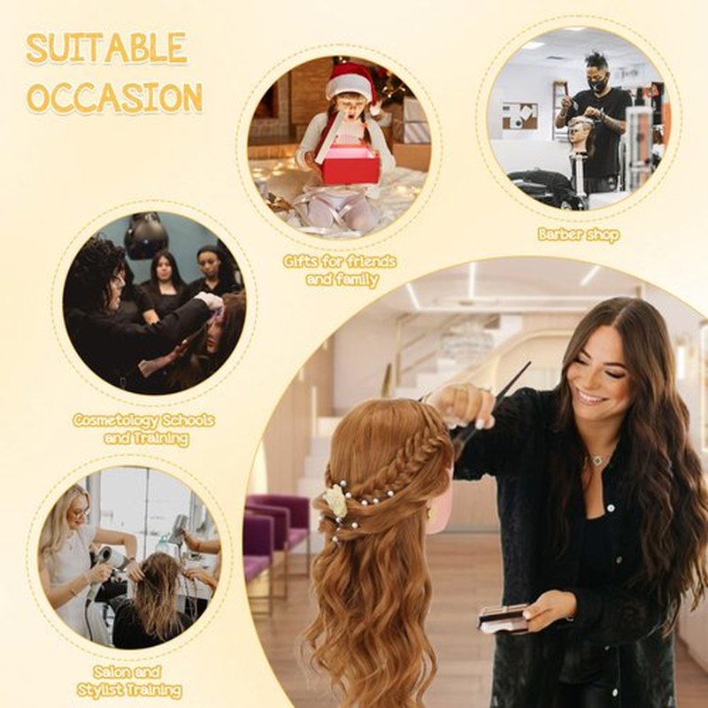 Mannequin Head with 80% Human Hair 26-28’’,Cosmetology Mannequin Practice Head with Human Hair, Doll Head for Braiding Hairstyling Cutting with Clamp Holder and Tools