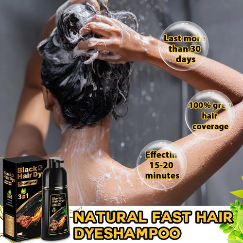Hair Dye Shampoo 3 in 1 for Gray Hair, Herbal Ingredients Natural Shampoo Hair Dye for Women Men (Black)