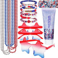 Go Ho 4th of July Outfits for Women,Red White and Blue Face Body Glitter,9PC Necklaces,3PC Star Glasses and 6PC Patriotic Bracelets,4th of July Accessories,Fourth of July Decorations Favors Set