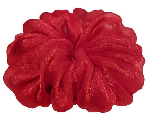 22 Colors Available, Handmade Shimmering Sheer Organza Jumbo Scrunchie 6 inches, Voluminous Ponytail Holder for Women, Large Hair Tie, Holiday Accessory (Red)