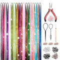 Hair Tinsel Kit 18 Colors, 8000 Strands, 48 Inches Heat-Resistant Glitter Hair Extensions with Application Tools, Holographic Fairy Hair Tinsel for Girls & Kids, For Christmas, Halloween (18 colors)
