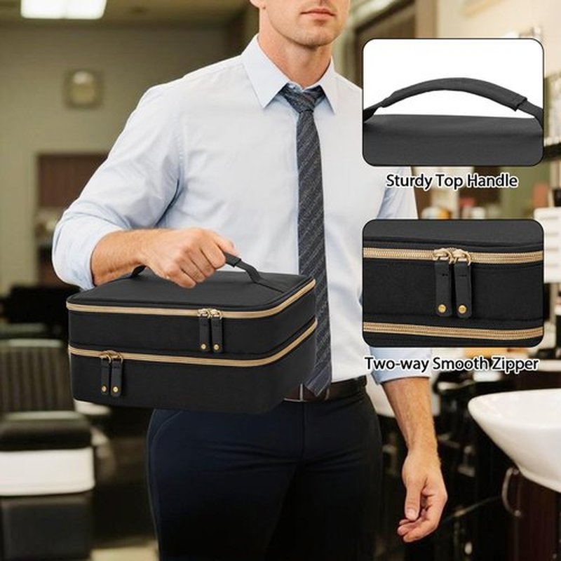 CURMIO Double Layer Hair Clipper Travel Carrying Case, Barber Supplies Organizer Storage Bag Compatible with Ufree/Wahl/Andis/Hatteker/Osterpro and Most Standard Hair Trimmer, Men Grooming Kit