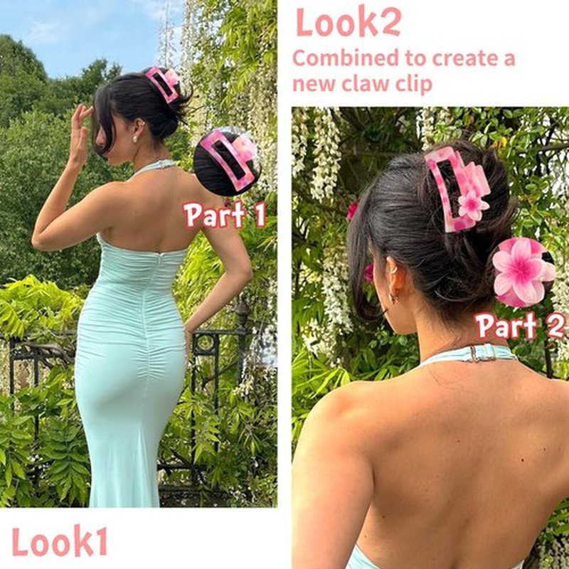 GQLV Hair Claw Clips for Women Girls,3PCS Big Claw Clips for Thick Thin Hair Claws,6PCS Small Hawaiian Flower Hair Clups,Cute Womens Hair Accessories,Summer Beach Vacation Essentials (colorful)