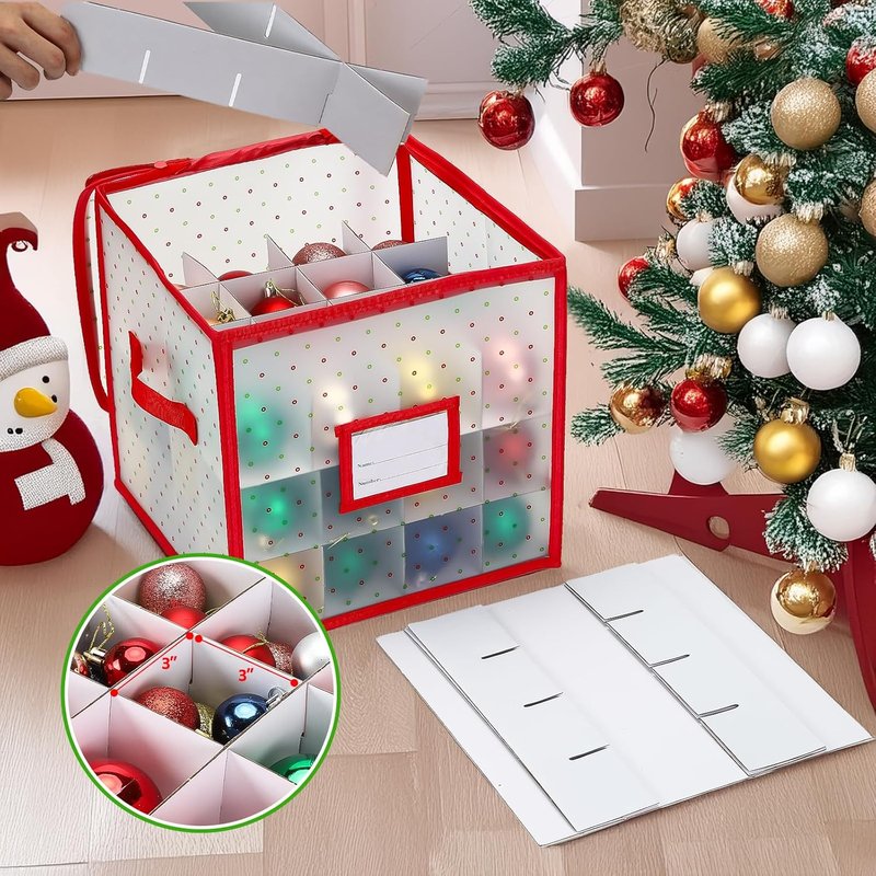 Christmas Tree Ball Organizer by [Brand Name] - Hard Plastic Ornament Storage Box for 64 Ornaments