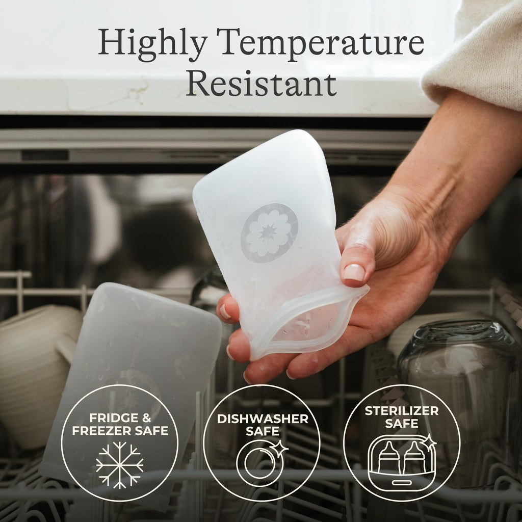 Lansinoh Silicone Breastmilk Storage Bags, Reusable Leakproof Milk Storage Bags with Double Seal, Dishwasher & Sterilizer Safe, 8 oz, 5-Count, BPA Free Breastfeeding Essentials